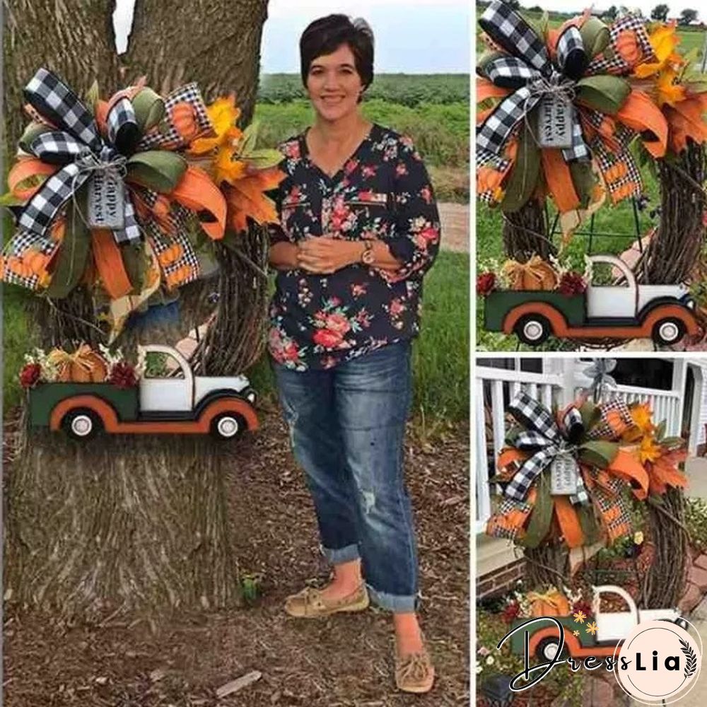 Pumpkin Car Wreath Autumn Harvest Thanksgiving Fall Garland, for Indoor Outdoor Home Car Holiday Halloween Decoration