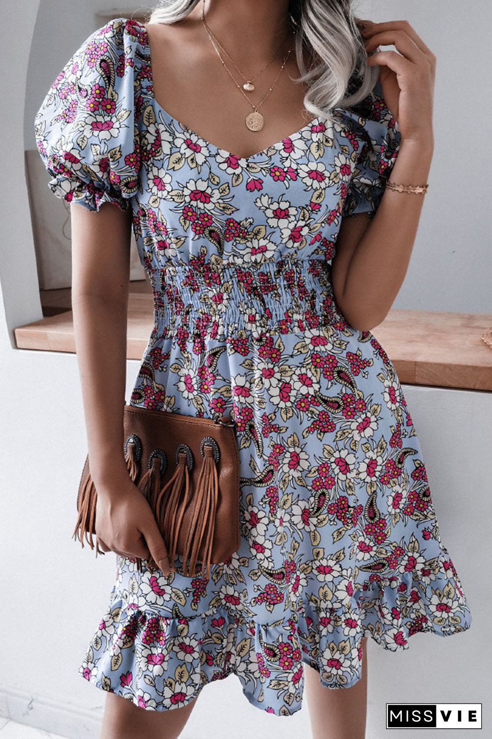 Fashion Casual Print Split Joint Square Collar A Line Dresses