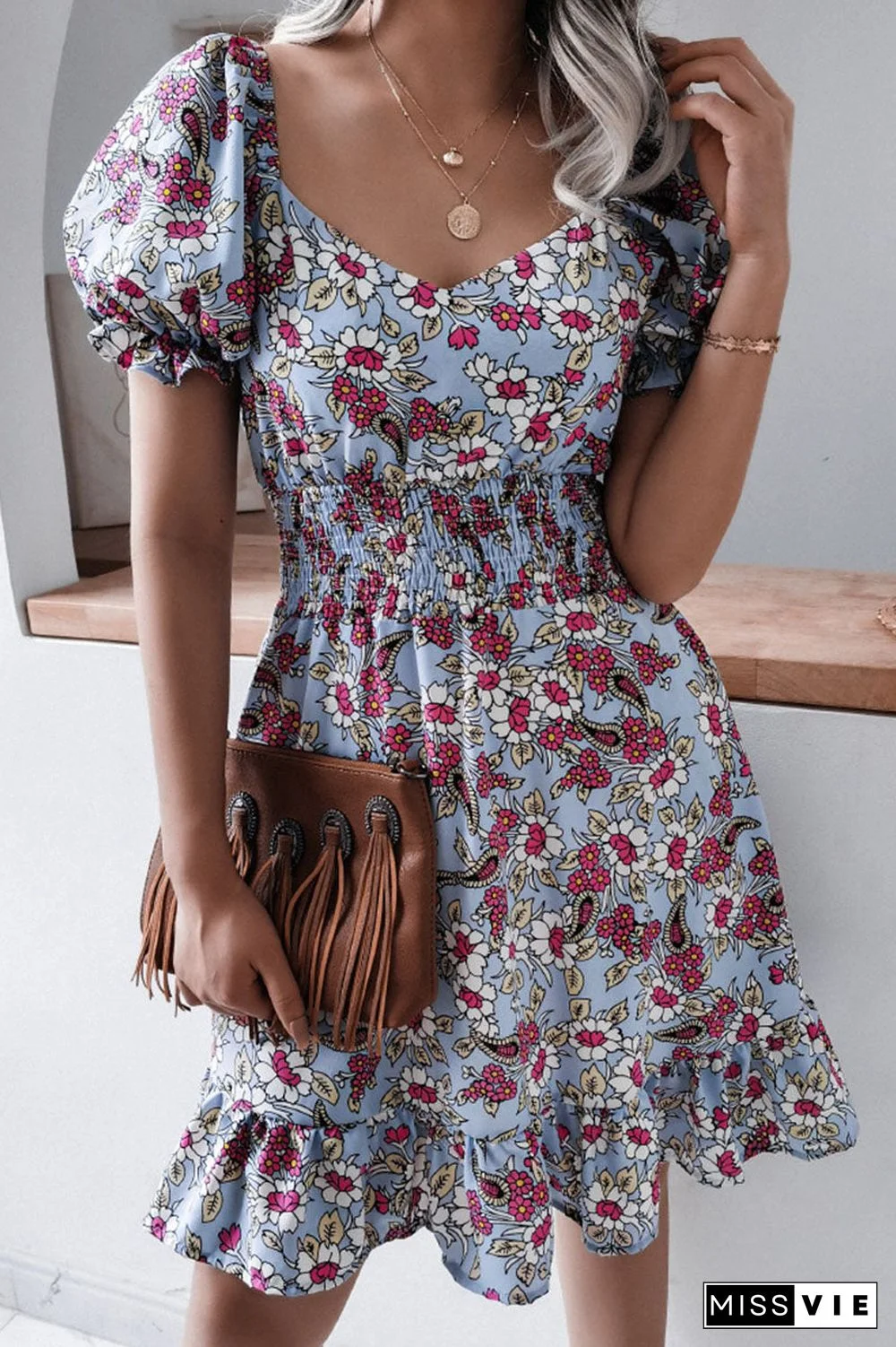 Fashion Casual Print Split Joint Square Collar A Line Dresses