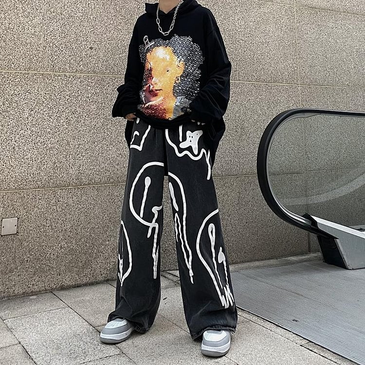 Print Graffiti Wide Leg Pants