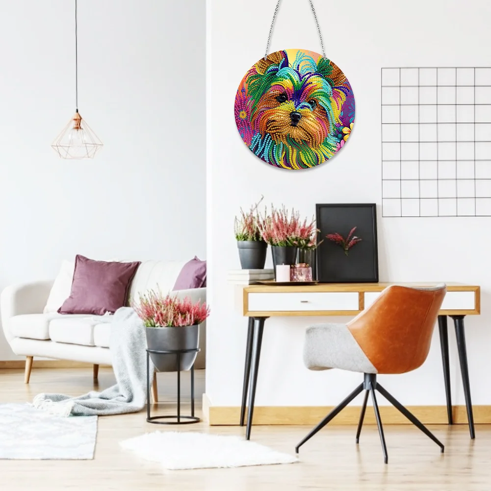 DIY Dog Crystal Diamond Pendant Single-sided 5D Round for Home Garden