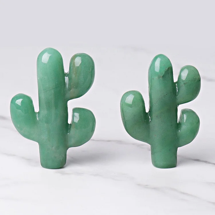 3.1" Green Aventurine Cactus Crystal Carvings Plants