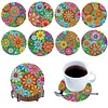 8pcs Cartoon DIY Diamond Painting Wooden Coasters Art Kits with Holder (Pattern)