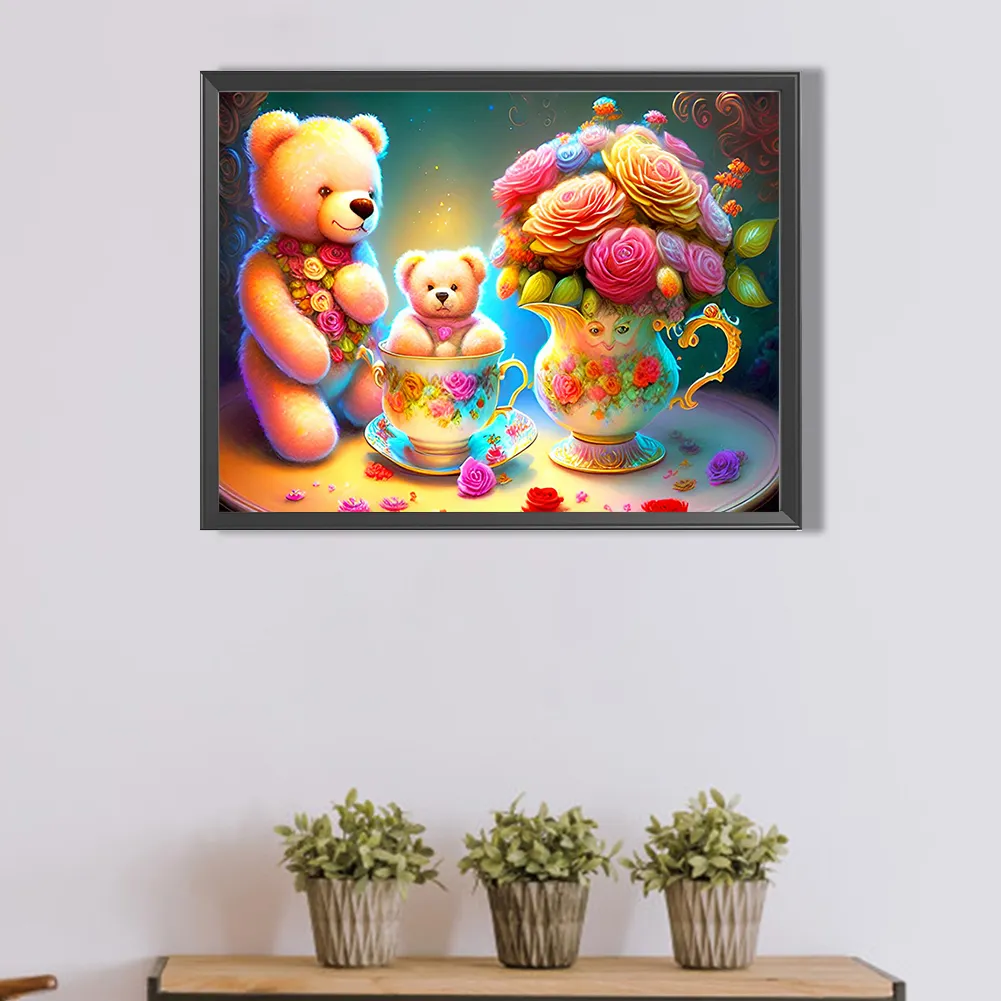 Full Round Diamond Painting 40*30cm - Roses And Teddy Bear
