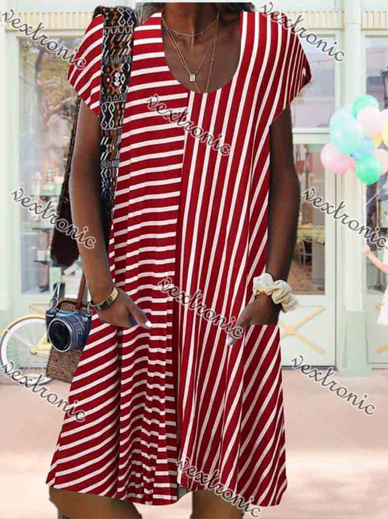 Women Half Sleeve V-neck Solid Color Dress