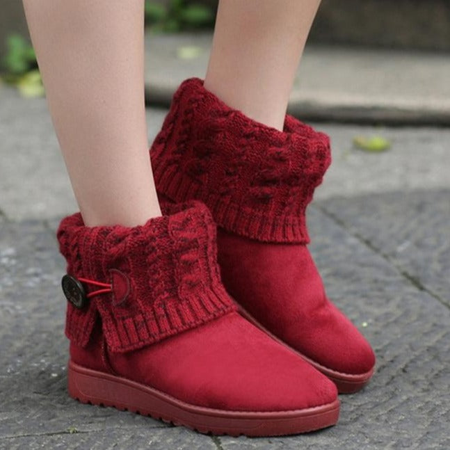 Women's cute button sweater cuff ankle snow boots fur lining warm short booties