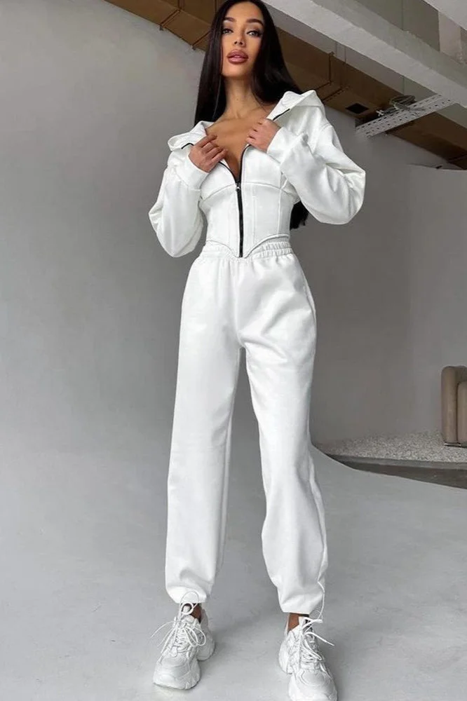 Hooded Drawstring Two Piece Pants Set