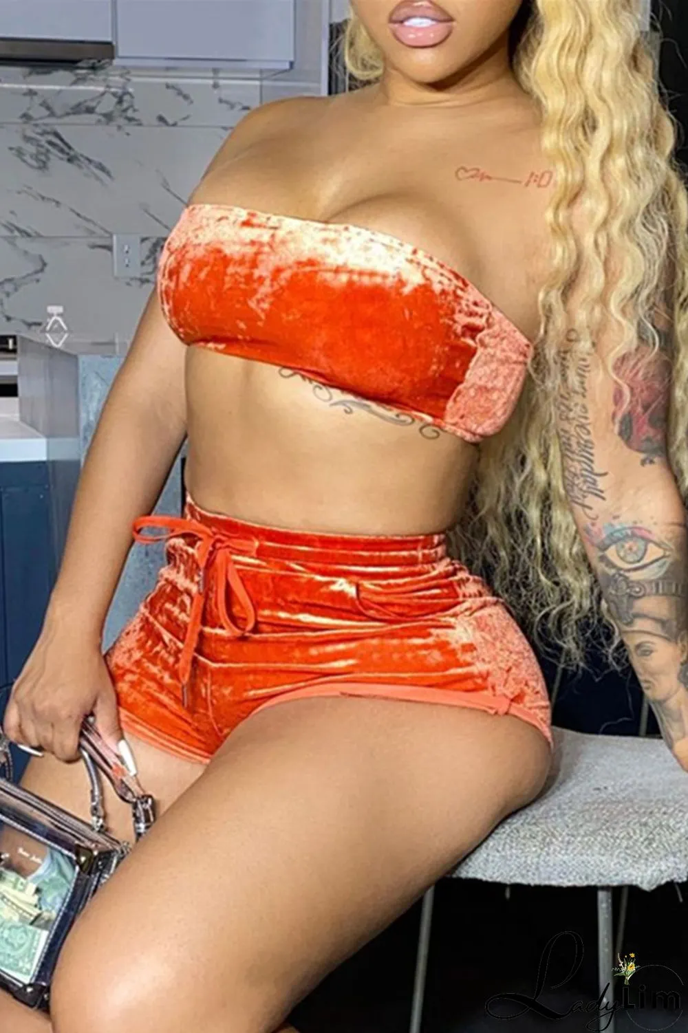 Yellow Fashion Sexy Solid Backless Strapless Sleeveless Two Pieces