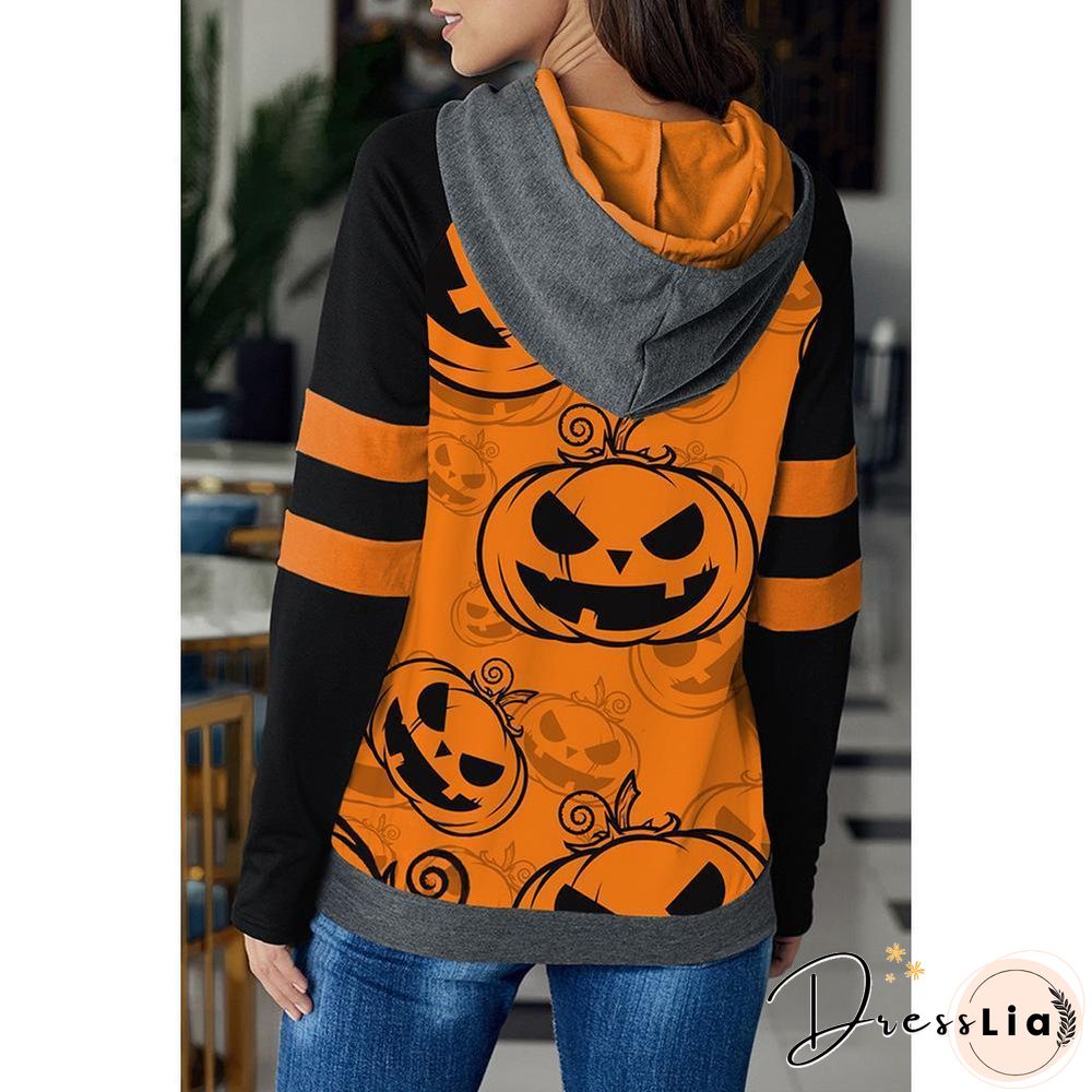 Orange Pumpkin Printed Hoodie