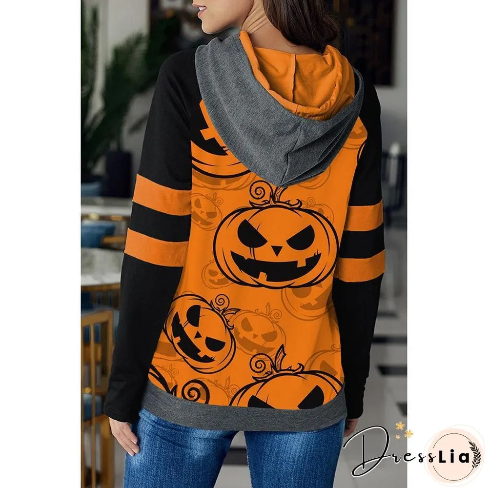Orange Pumpkin Printed Hoodie