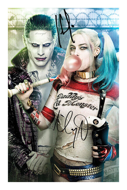 Margot Robbie & Jared Leto Signed A4 Photo Poster painting Print Autograph Harley Quinn Joker