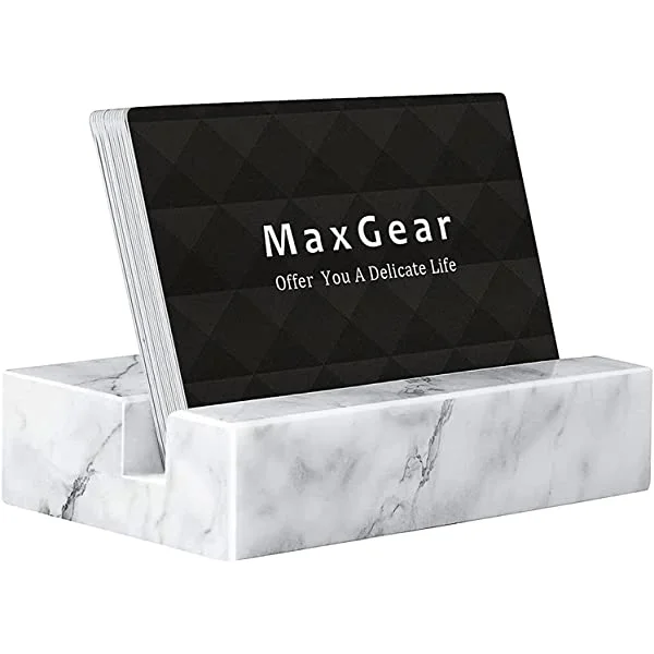 MaxGear® 4 x 2 x 0.8 inches Display Holders stand for Desk Marble  Desktop Home and Office White Carrara Marble Business Card Holder Stand 