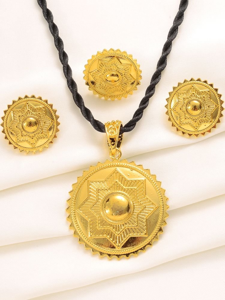 Gold Color Ethiopian Dubai Big Pendant Jewelry Sets Necklace Earrings Ring