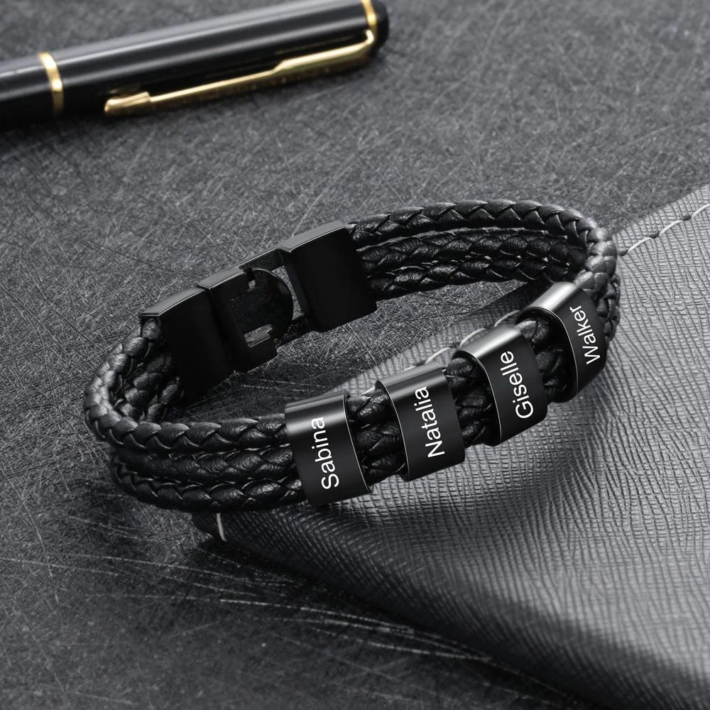 Father's Day HOT SALE-Engraved 1-8 Names Personalized Braided Leather Bracelet