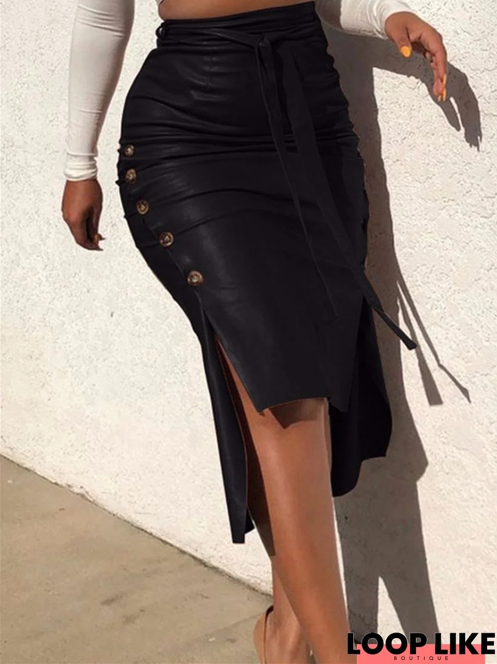 Leather Skirt Women's Dress Split Slim Mid Length Hip Wrap Skirt Pu Skirt