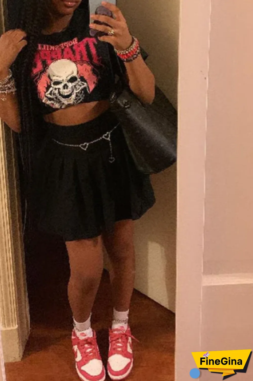 Black Street Daily Print Patchwork O Neck T-Shirts