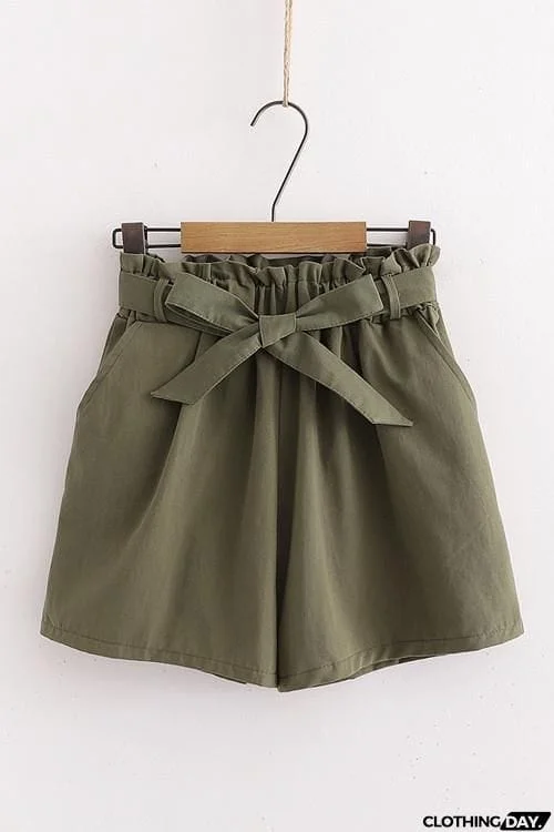 Bow Tie Elastic Waist Shorts
