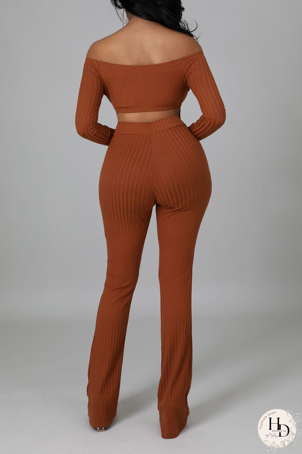 Apricot Casual Solid Split Joint Slit Off the Shoulder Long Sleeve Two Pieces