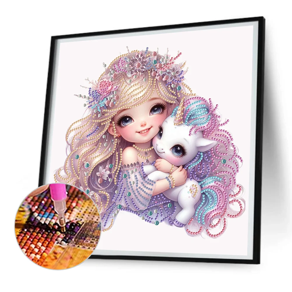 Diamond Painting - Partial Special Shaped Drill - Girl and Unicorn(Canvas|30*30cm)