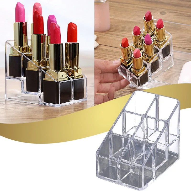 1PC Makeup Storage Box Transparent Acrylic Cosmetic Desktop Lipsticks Holder Organizer Display Stand Organizer 6 Grids