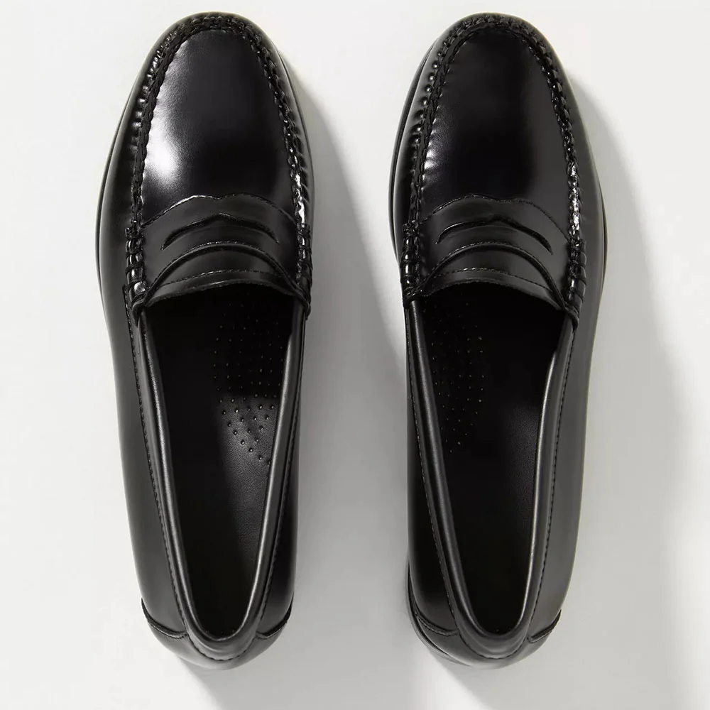Black Vegan Leather Sophisticated Round Toe Slip-On Formal Flat Loafers  Nicepairs