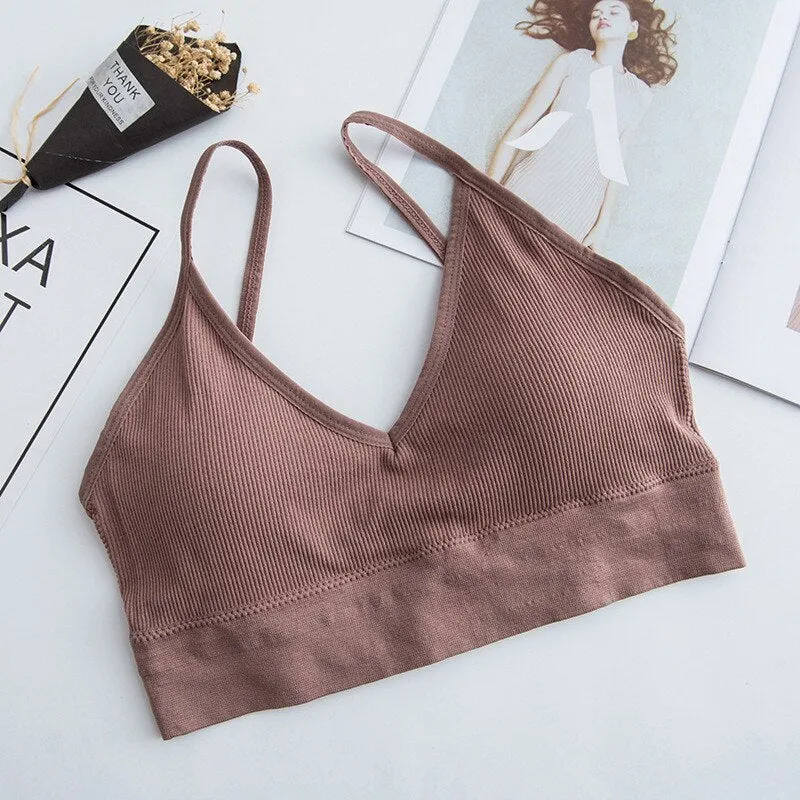 Cotton Bralette Sexy Backless Bra Girls Padded Crop Top Black White Unlined Underwear Wireless Bras For Women Female Lingerie