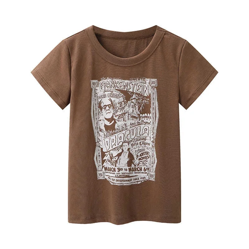 Xingqing Gothic Portrait Print T-shirt Aesthetic Short Sleevle Sweats Tees Harajuku Streetwear White Crop Top Women Clothes