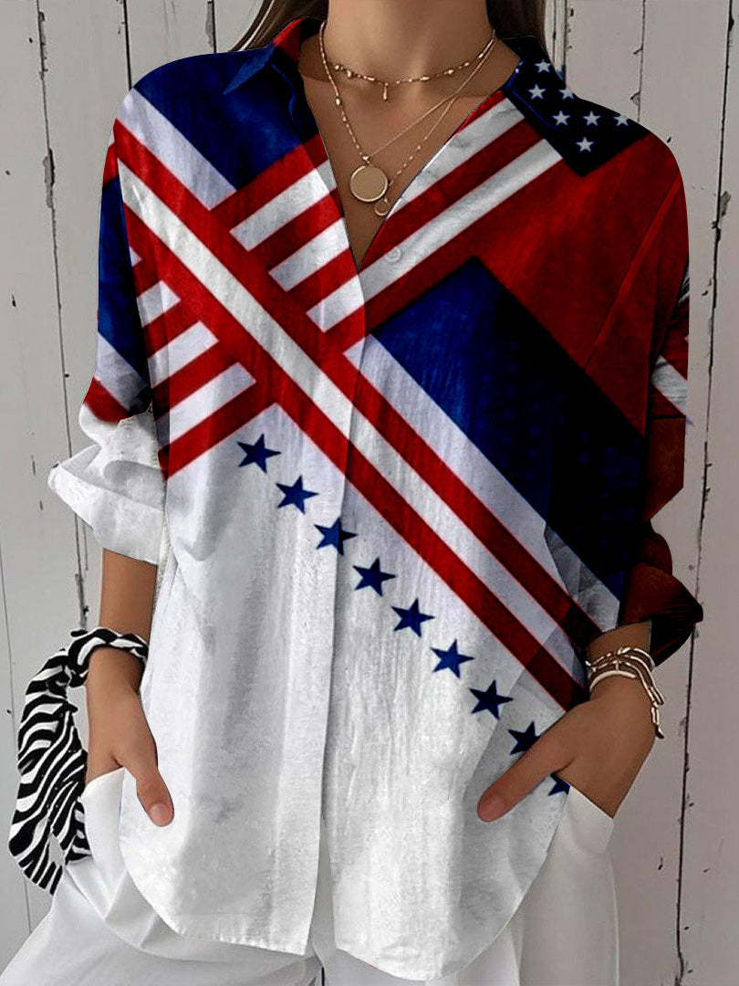 Women Long Sleeve V-neck Graphic Floral Printed Top