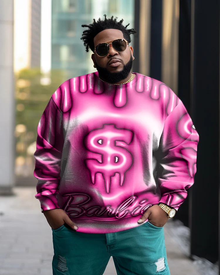 Men's Plus Size Casual Pink Art Money Pattern Sweatshirt