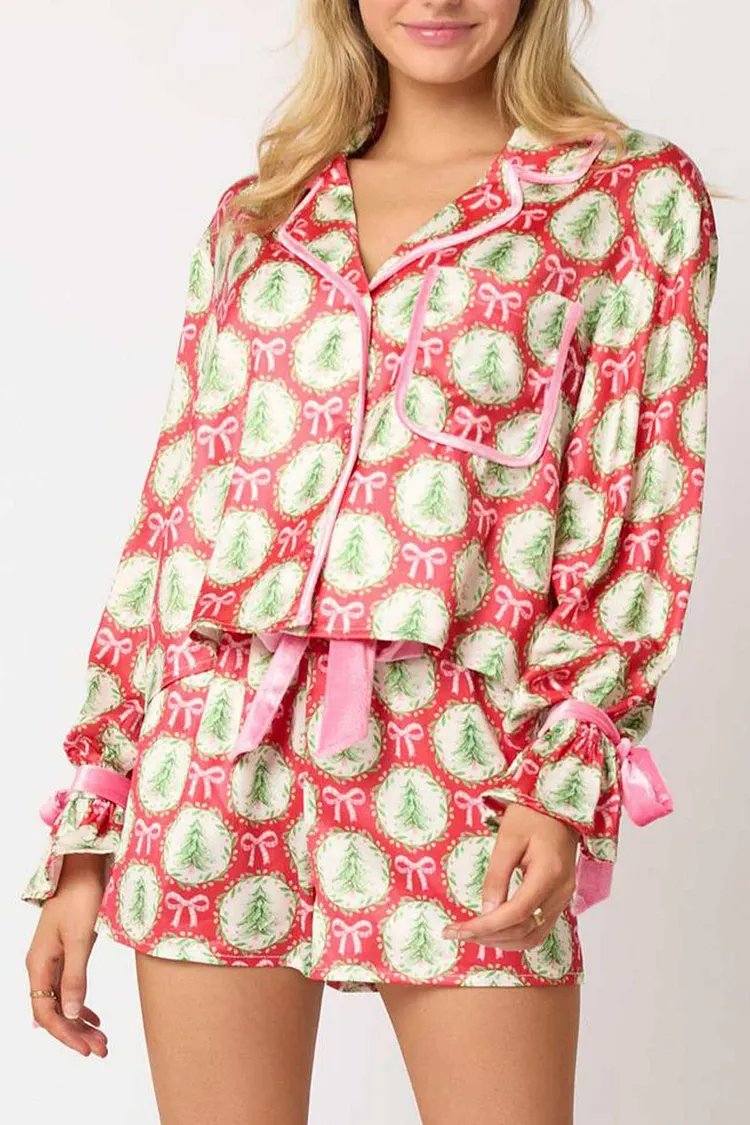 Santa Bow Shorts Two-Piece Set Pajamas