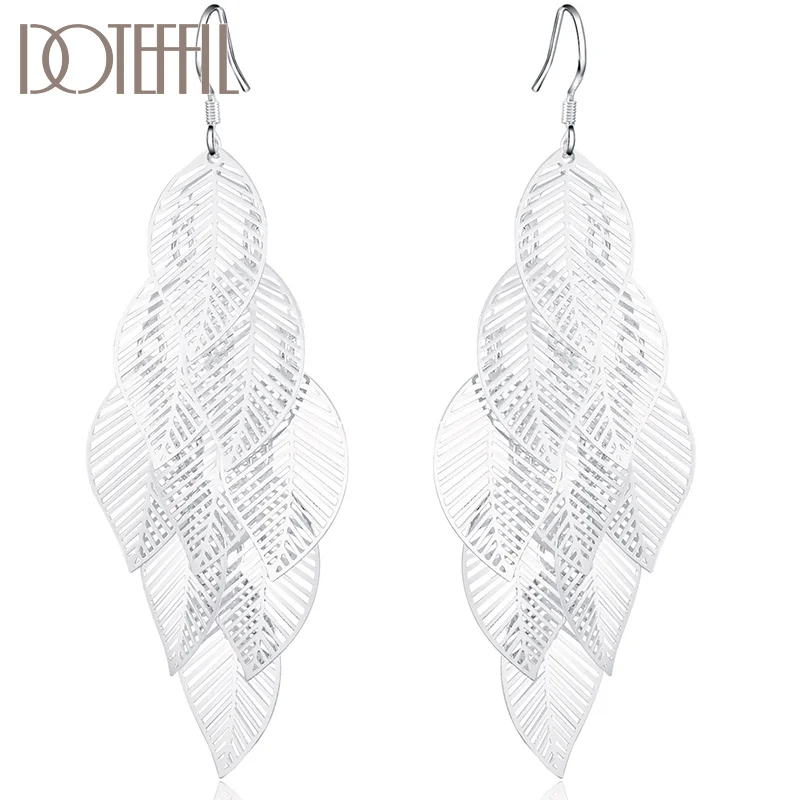 DOTEFFIL 925 Sterling Silver Tree Leaf Leaves Drop Earrings For Women Jewelry