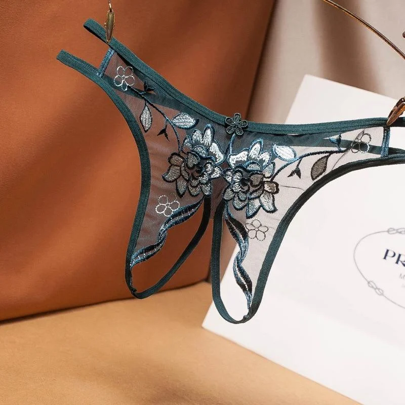 Sexy Lace Ladies Panties Sexy French Embroidery Sexy Mesh Hollow Free Take Off Thong Low Waist Transparent T Pants G String 1113-1