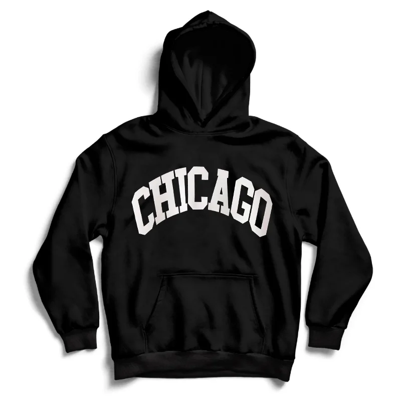 Chicago Print Hoodie With Kangaroo Pocket, Men's Casual Pullover