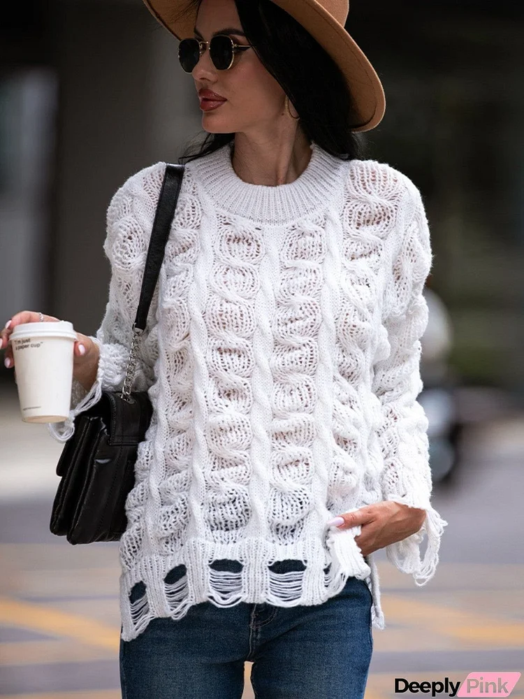 Cable-Knit Distressed Sweater