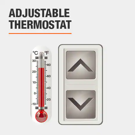 This electric fireplace includes an Adjustable Thermostat