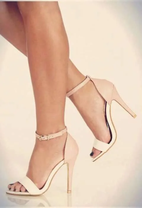 Women's White and Blush Ankle Strap Sandals Stiletto Heels Dress Shoes |FSJ Shoes