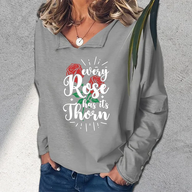 every rose has its thorn V-neck loose  sweatshirt_G242-0023531