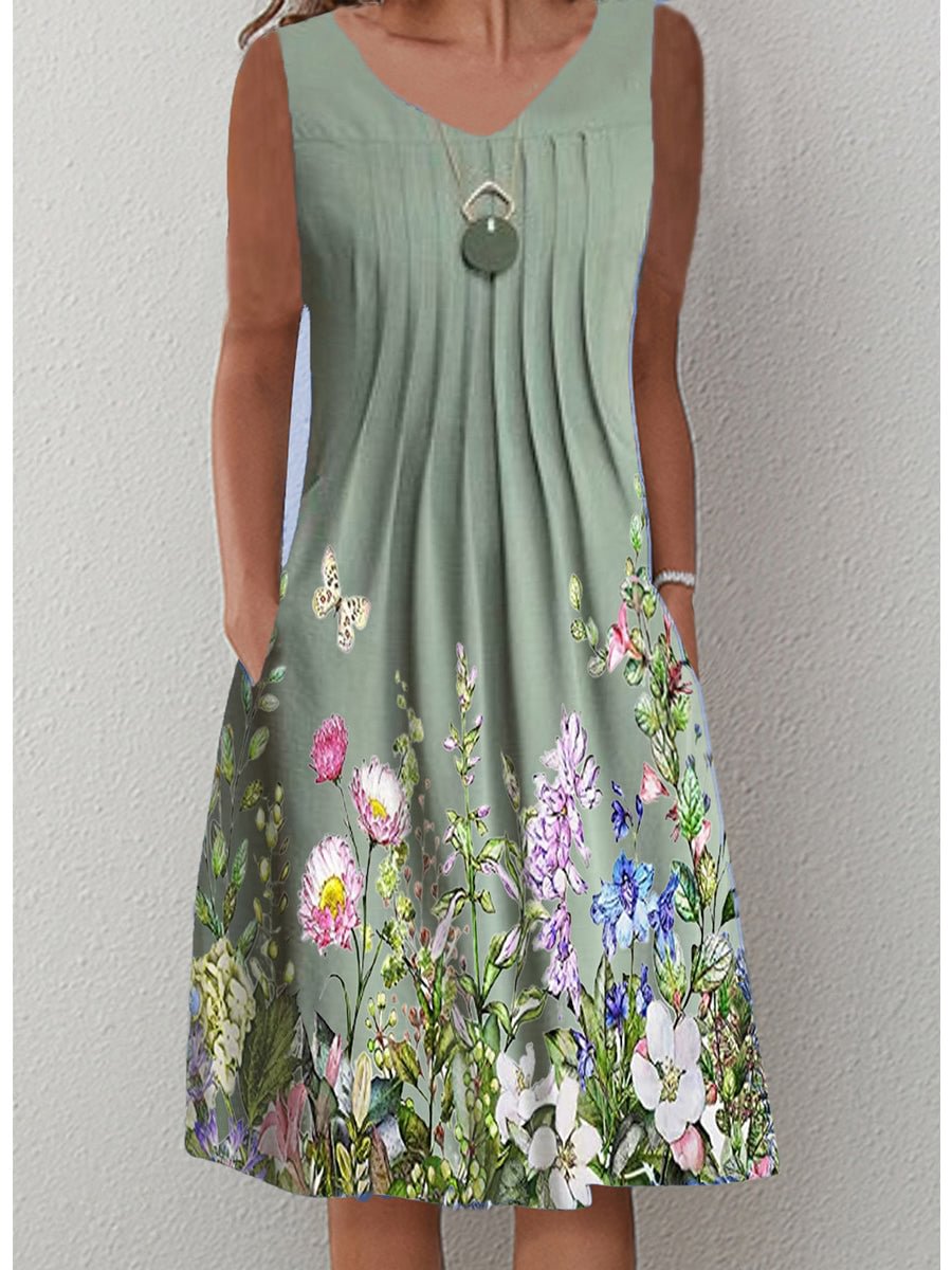 Women's Floral Floral Printed Sleeveless Scoop Neck Midi Dress