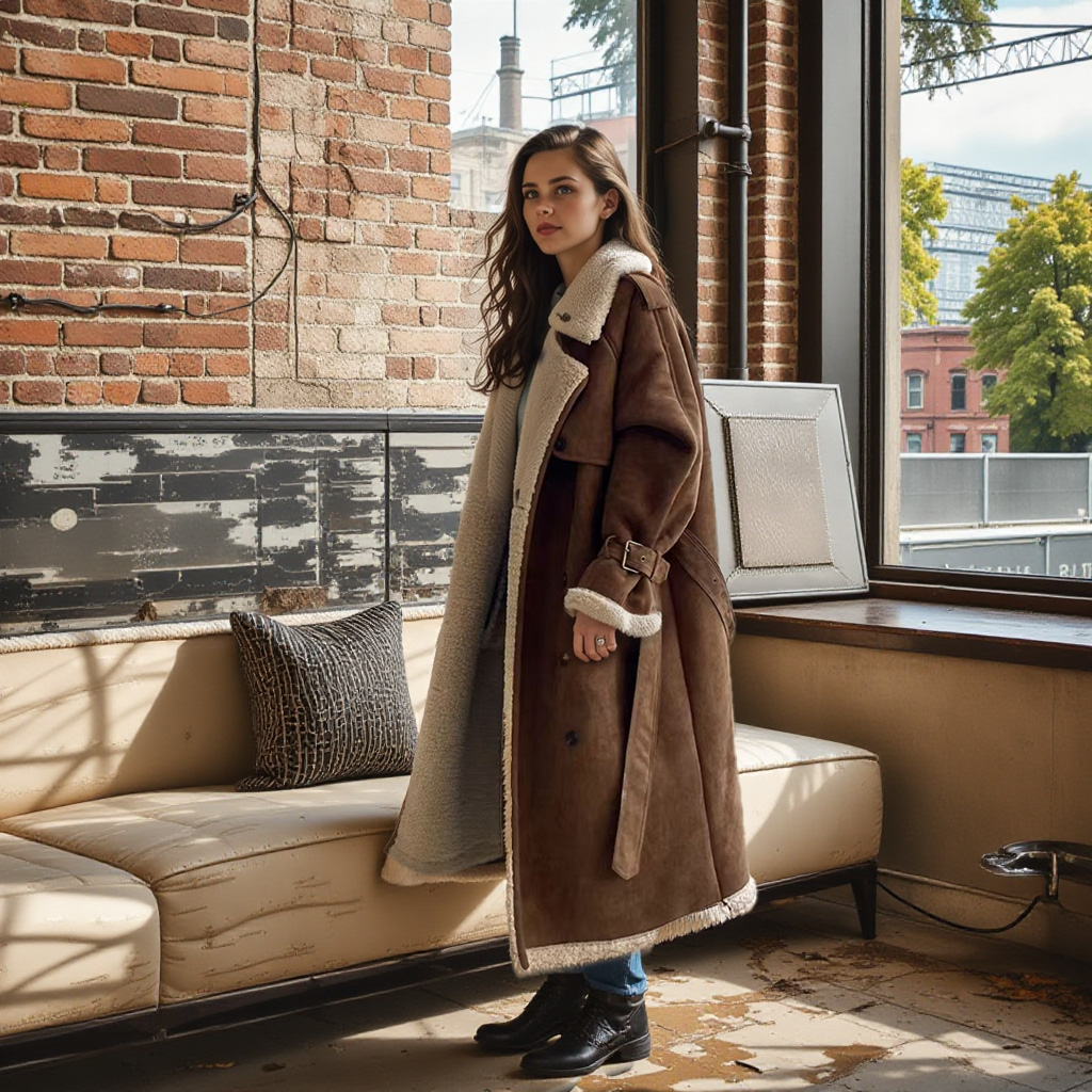Women's Long Fur Collar Coat