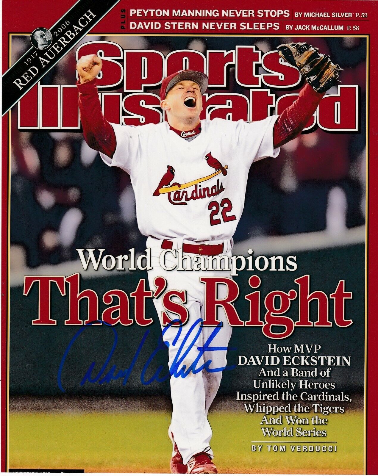 DAVID ECKSTEIN ST. LOUIS CARDINALS SPORTS ILLUSTRATED COVER SIGNED 8x10