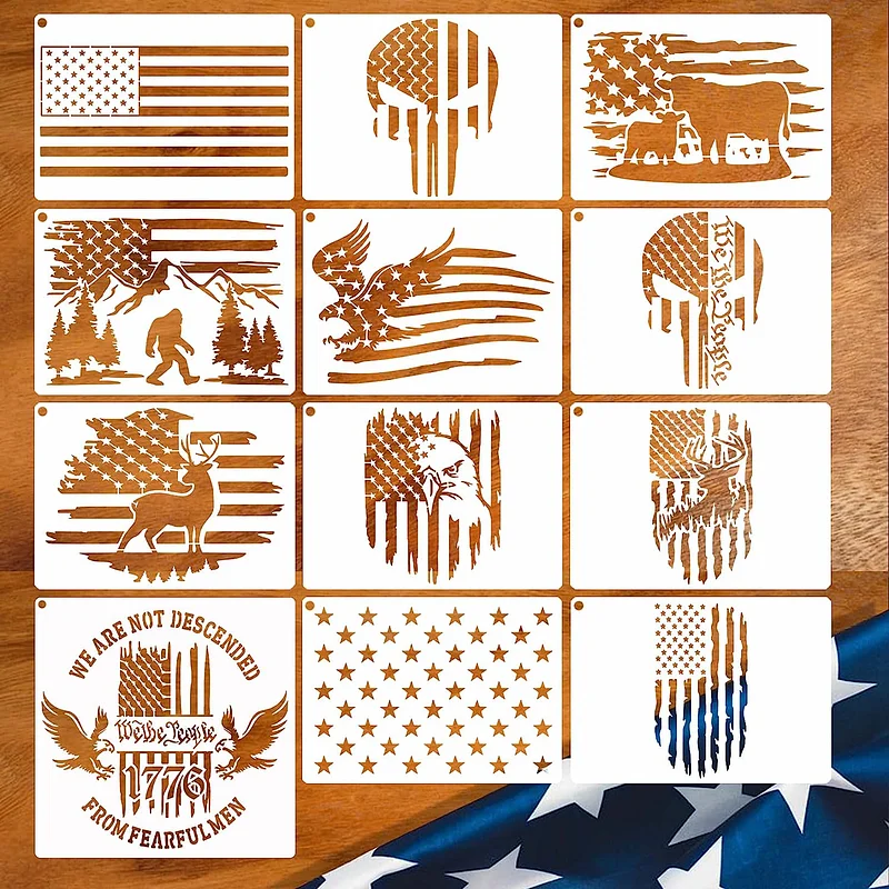 8pcs American Flag Star Stencil We The People Stencil Reusable 13 Stars  1776 Templates Star Stencil 50 Stars American Flag Stencils for Painting on  Wood Walls Canvas Fabric Paper DIY Crafts (Small)