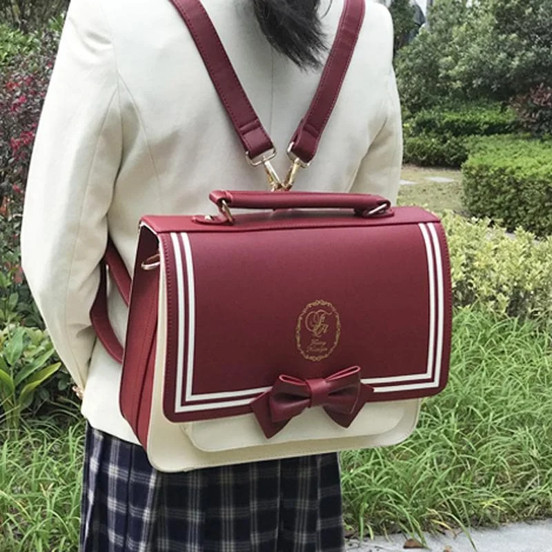 Wine/Navy Preppy Style Sailor Bow Bag SP13401