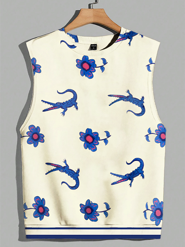 Men's Vacation Crocodile Floral Art Print Workout Tank Top