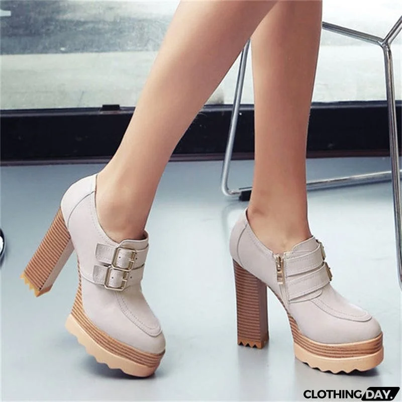 Microfiber High Heel Round Toe Leisure Shoes