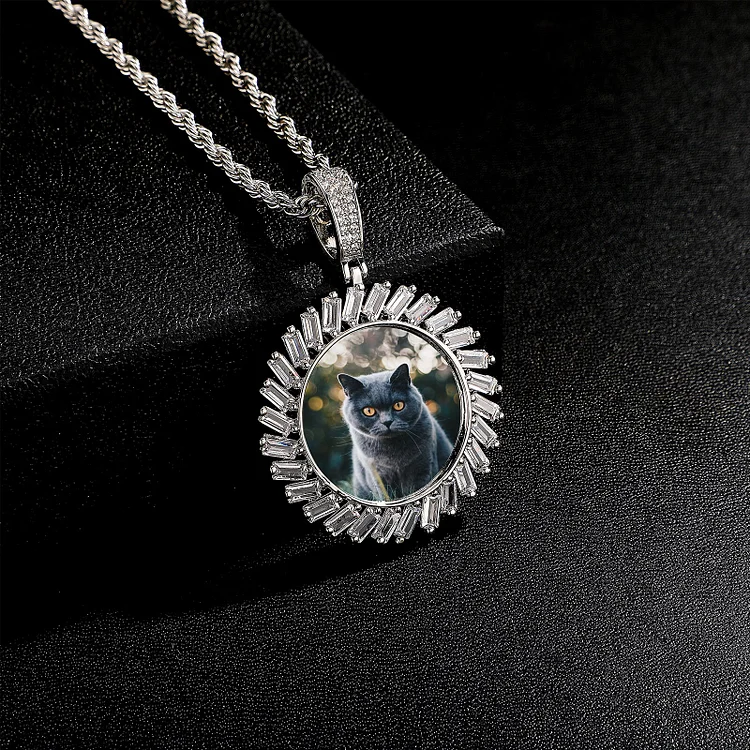 Custom Photo Baguette Zircon Pendant Personalized Necklaces-VESSFUL