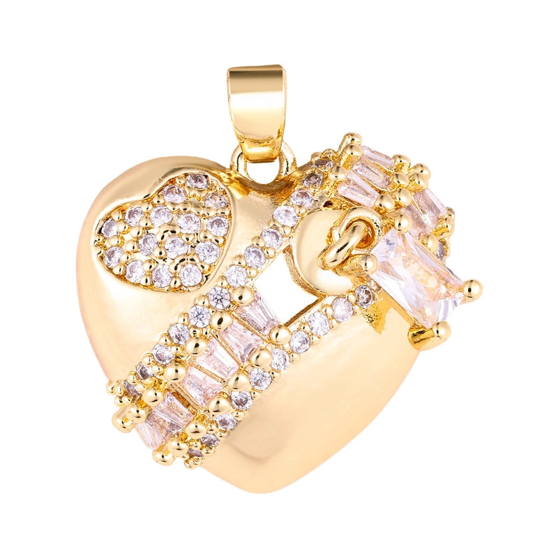 1 Piece Copper Zircon Four Leaf Clover Round Heart Shape Pendant Jewelry Accessories