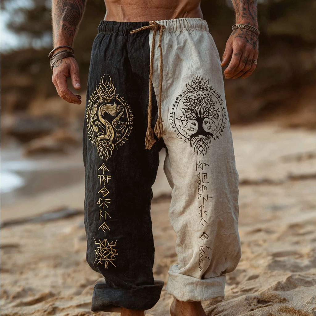 Men's Vintage Viking Phoenix & Yggdrasil Inspired Summer Casual Pants / Rvogue / Rvogue