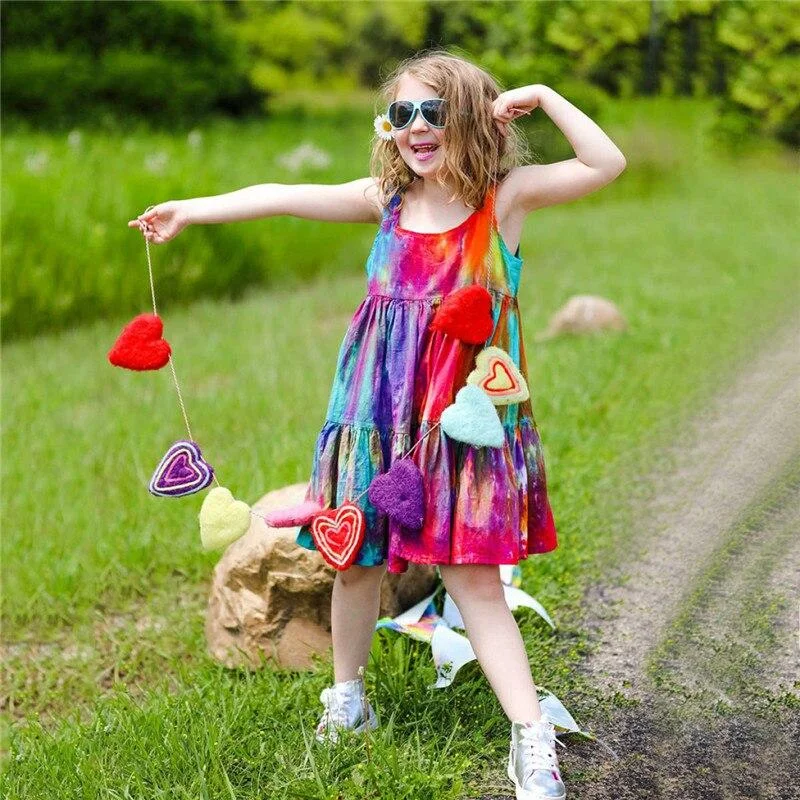 2021 Spring Girls Dress Brand New Arrival Kids Pastel Rainbow Dress Cotton Ankle-length Princess Dress for Girls Casual Clothing
