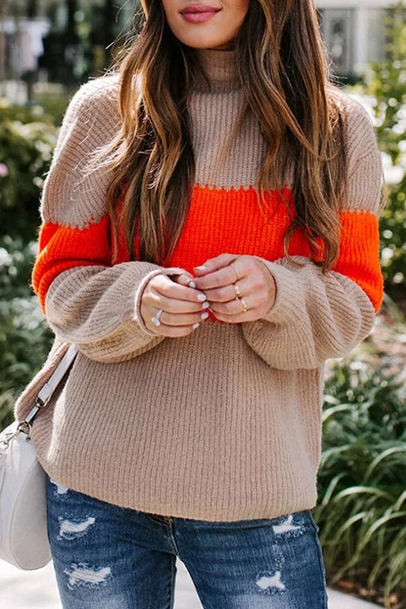 High Neck Color Patchwork Sweater