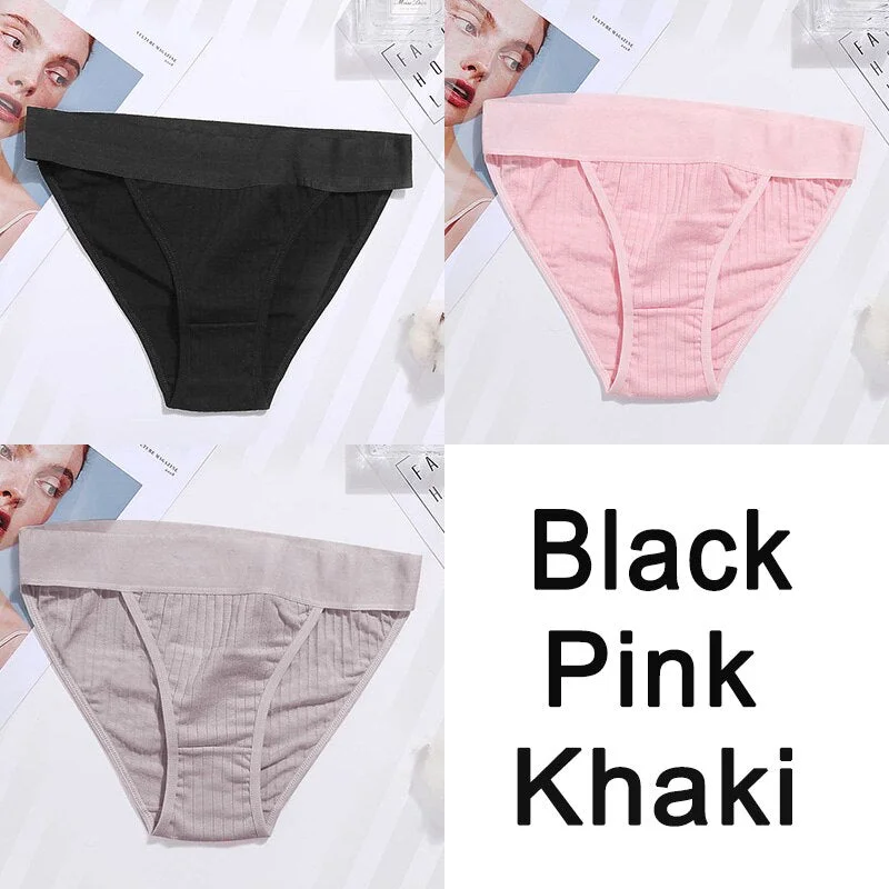 3PCS Women Cotton Panties Sexy Low Waist Underwear Panties Female Lingerie Underpants Hollow Heart Embossed Briefs Solid Color